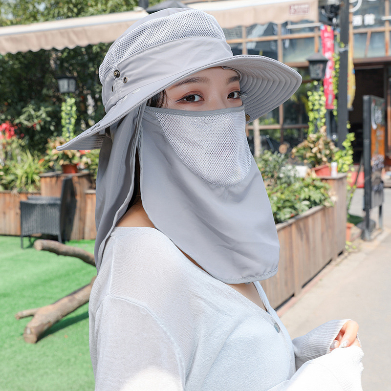Outdoor 2 IN 1 UV Protection Mesh Bucket Hat For Women Men Wide Brim Breathable Fishing Hiking Sun Hat With Neck Flap