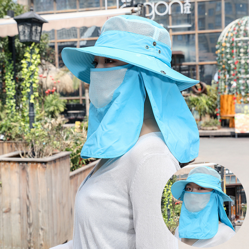 Outdoor 2 IN 1 UV Protection Mesh Bucket Hat For Women Men Wide Brim Breathable Fishing Hiking Sun Hat With Neck Flap