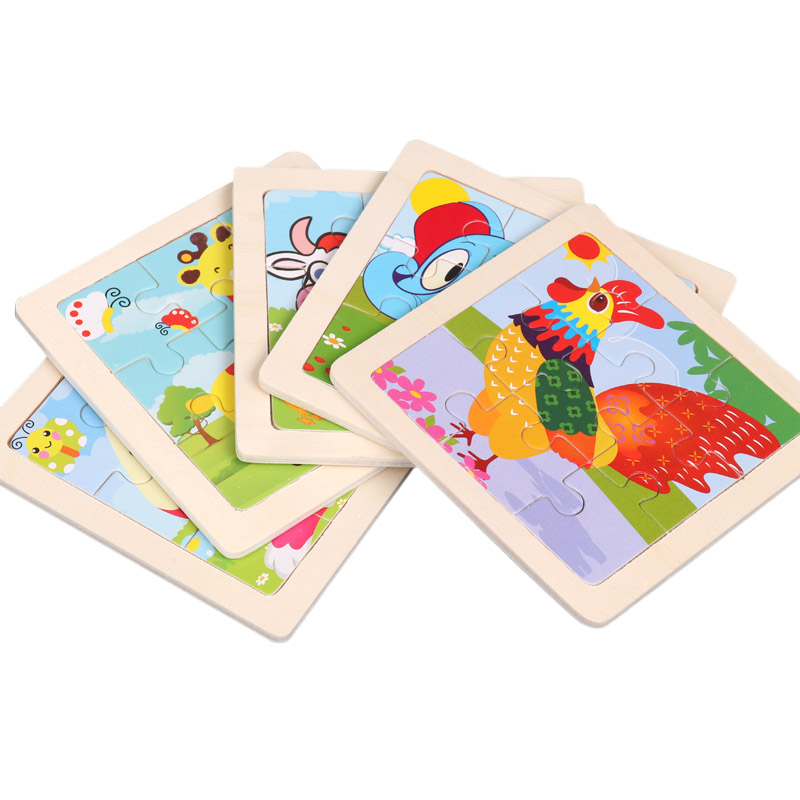 Children's wooden puzzle animal puzzle game for early childhood children learning toys 6 sets random