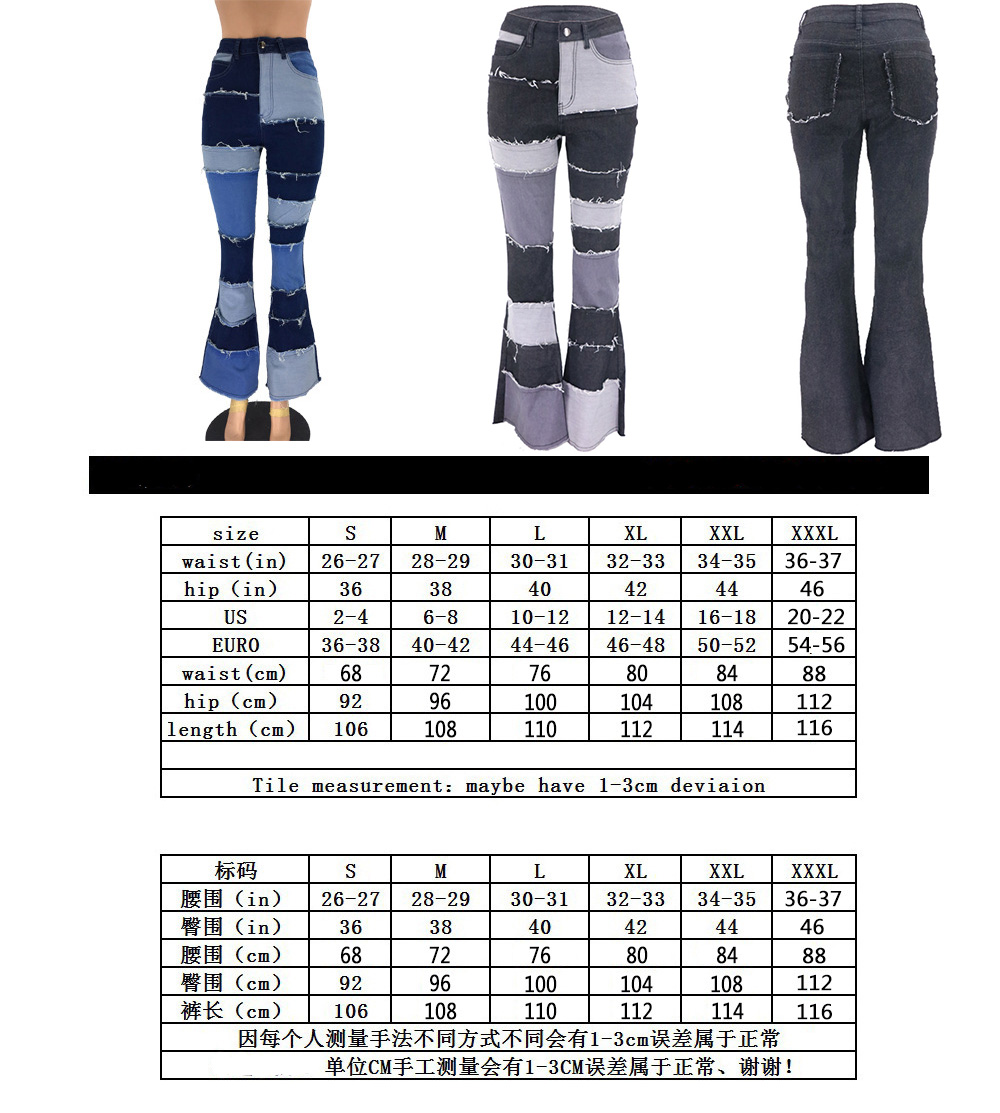 New Fashion Casual Ladies Flare Bell Bottom High Waist Ripped Denim Pants Women Jeans