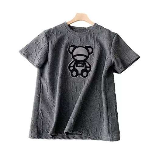 2021 Spring and Summer Three Dimensional Relief Cartoon Bear Korean Version Of Loose Baby Children's Short-Sleeved T-Shi