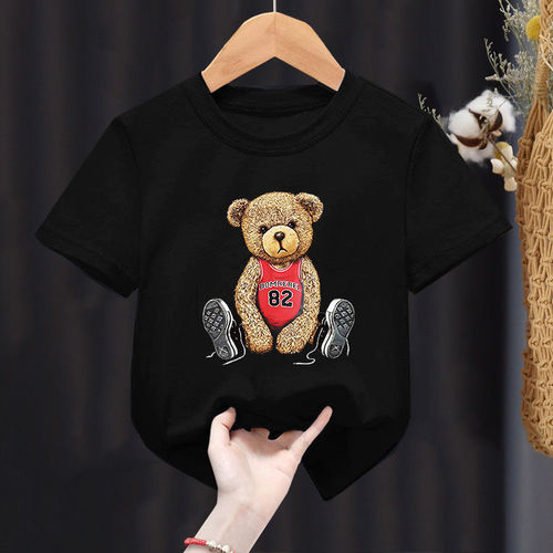 2021 Spring and Summer Three Dimensional Relief Cartoon Bear Korean Version Of Loose Baby Children's Short-Sleeved T-Shi