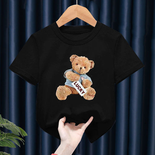 2021 Spring and Summer Three Dimensional Relief Cartoon Bear Korean Version Of Loose Baby Children's Short-Sleeved T-Shi