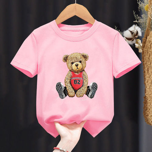2021 Spring and Summer Three Dimensional Relief Cartoon Bear Korean Version Of Loose Baby Children's Short-Sleeved T-Shi