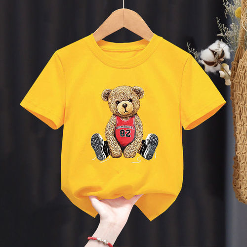 2021 Spring and Summer Three Dimensional Relief Cartoon Bear Korean Version Of Loose Baby Children's Short-Sleeved T-Shi