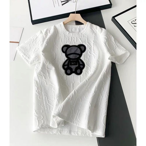 2021 Spring and Summer Three Dimensional Relief Cartoon Bear Korean Version Of Loose Baby Children's Short-Sleeved T-Shi