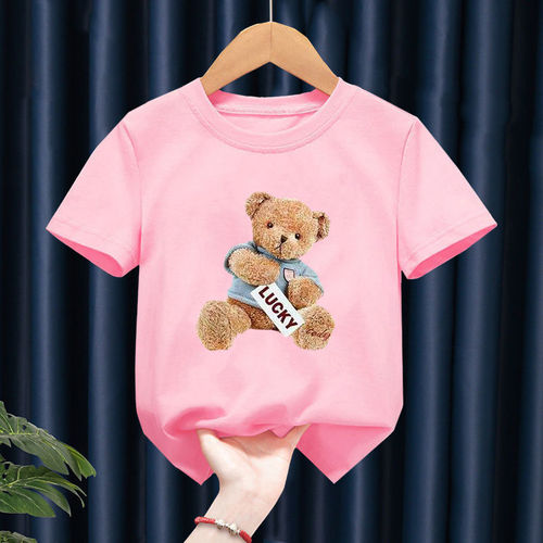 2021 Spring and Summer Three Dimensional Relief Cartoon Bear Korean Version Of Loose Baby Children's Short-Sleeved T-Shi
