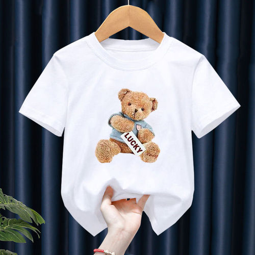 2021 Spring and Summer Three Dimensional Relief Cartoon Bear Korean Version Of Loose Baby Children's Short-Sleeved T-Shi