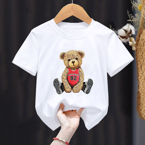 2021 Spring and Summer Three Dimensional Relief Cartoon Bear Korean Version Of Loose Baby Children's Short-Sleeved T-Shi