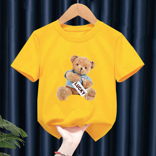 2021 Spring and Summer Three Dimensional Relief Cartoon Bear Korean Version Of Loose Baby Children's Short-Sleeved T-Shi