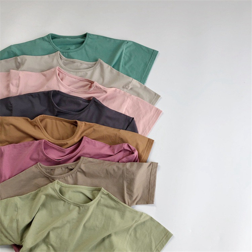 HXFS Korean Kids Boys T-shirts Short Sleeved Kids Summer T-shirt Plain Solid 100% Cotton Children Tshirt