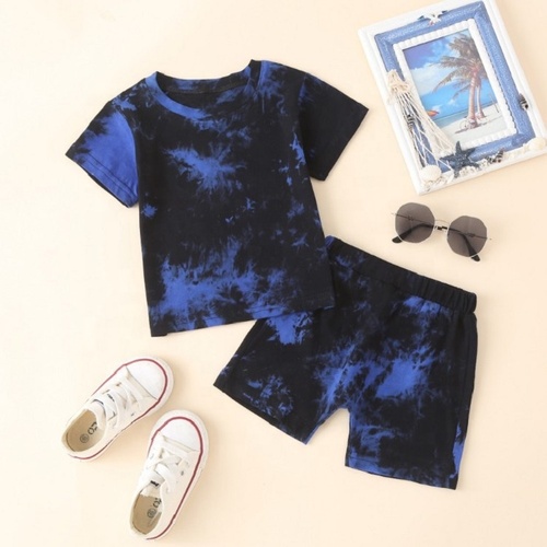 children's wear western boy`s clothes tie-dyed plain short sleeve T-shirt matching shorts summer Clothes toddler boys se