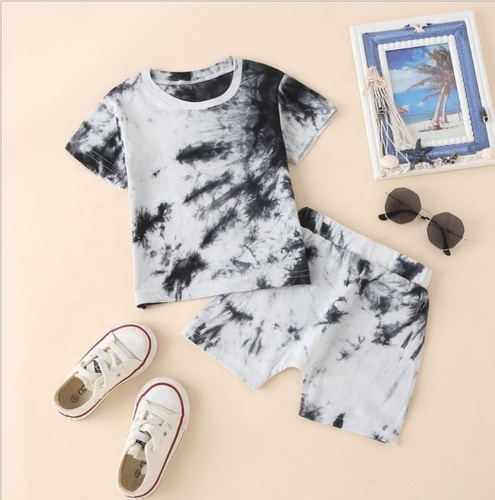 children's wear western boy`s clothes tie-dyed plain short sleeve T-shirt matching shorts summer Clothes toddler boys se