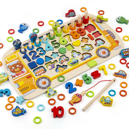 Craft Wooden Board Puzzle Toy Busy School Bus Letters  Numbers Math Toys
