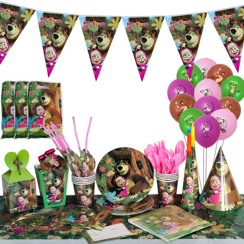 Martha And Bear Birthday Party Tableware Set Paper Tray Paper Cup Children's Birthday Party