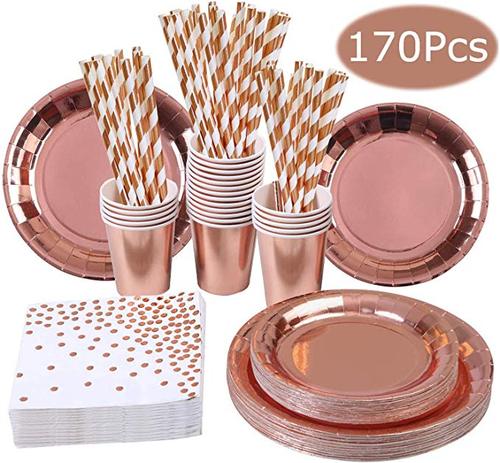  Party Favor Gift 2021 New Birthday Wedding Party Decoration 170 Pieces Rose Gold Party Tableware