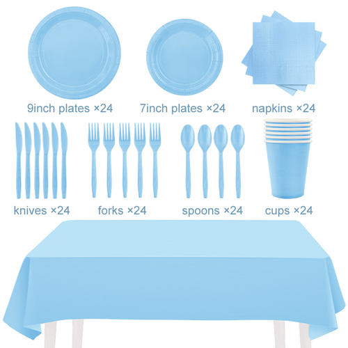 24guests disposable solid color dinnerware set Paper plates cups napkins party supply Paper plates tableware set