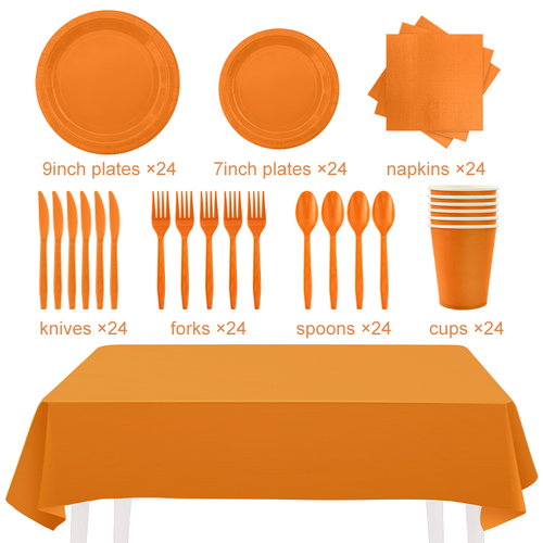24guests disposable solid color dinnerware set Paper plates cups napkins party supply Paper plates tableware set