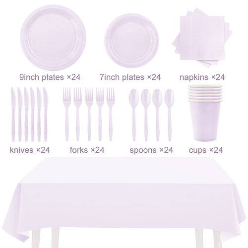 24guests disposable solid color dinnerware set Paper plates cups napkins party supply Paper plates tableware set