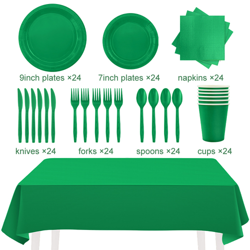 24guests disposable solid color dinnerware set Paper plates cups napkins party supply Paper plates tableware set