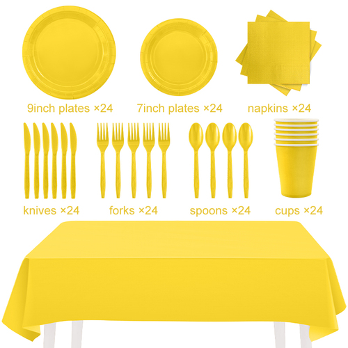 24guests disposable solid color dinnerware set Paper plates cups napkins party supply Paper plates tableware set