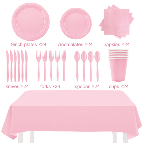 24guests disposable solid color dinnerware set Paper plates cups napkins party supply Paper plates tableware set