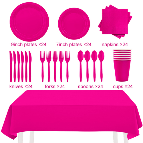 24guests disposable solid color dinnerware set Paper plates cups napkins party supply Paper plates tableware set