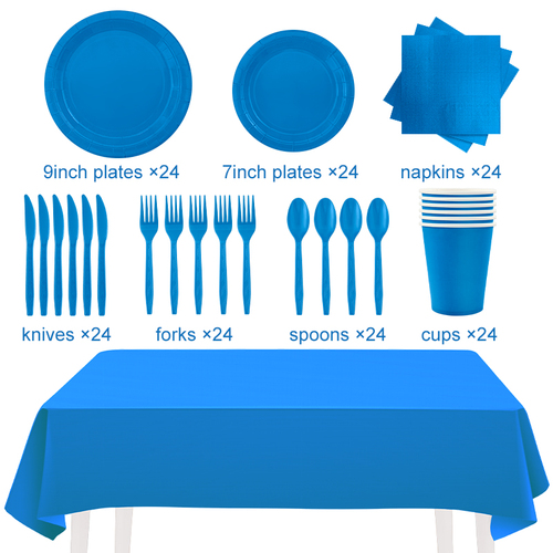24guests disposable solid color dinnerware set Paper plates cups napkins party supply Paper plates tableware set