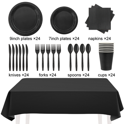 24guests disposable solid color dinnerware set Paper plates cups napkins party supply Paper plates tableware set