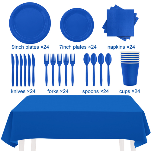 24guests disposable solid color dinnerware set Paper plates cups napkins party supply Paper plates tableware set
