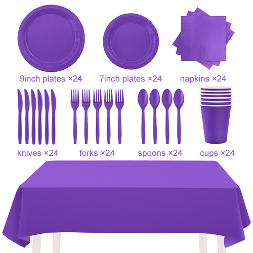 24guests disposable solid color dinnerware set Paper plates cups napkins party supply Paper plates tableware set