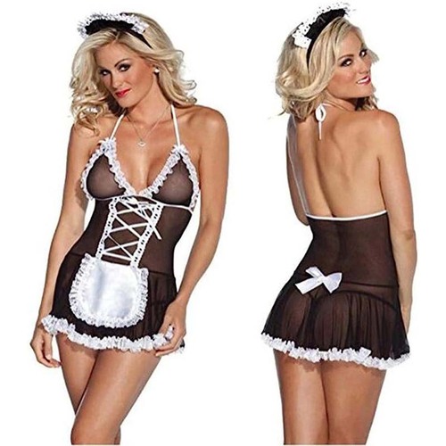 women Maid Cosplay Costume  Lace Trim sexy maid lingerie set SLDR-010