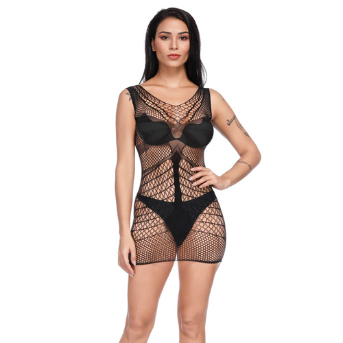 Sexy Crochet Fishnet Dress Babydoll Underwear Chemises Cosplay Teddies Mesh Elastic Dress Erotic Lingerie