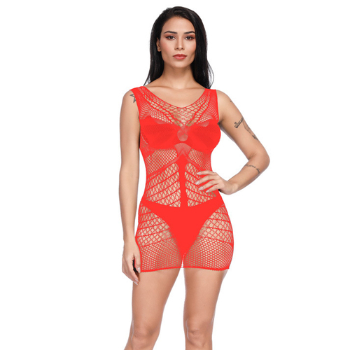 Sexy Crochet Fishnet Dress Babydoll Underwear Chemises Cosplay Teddies Mesh Elastic Dress Erotic Lingerie