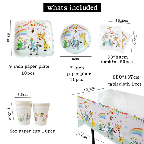 2022 new animal jungle party paper tableware disposable paper tray paper cup tablecloth birthday decoration set 10 guest