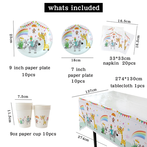 2022 new animal jungle party paper tableware disposable paper tray paper cup tablecloth birthday decoration set 10 guest