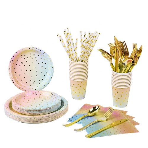 Disposable Party Tableware Set Paper Plates Cups Plastic Forks Napkins Plato De Fiesta Baby Shower Wedding Birthday Part