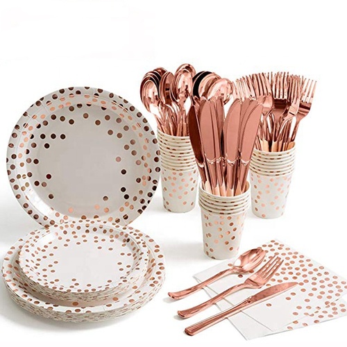 Disposable Party Tableware Set Paper Plates Cups Plastic Forks Napkins Plato De Fiesta Baby Shower Wedding Birthday Part