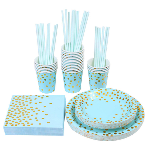 Disposable Party Tableware Set Paper Plates Cups Plastic Forks Napkins Plato De Fiesta Baby Shower Wedding Birthday Part