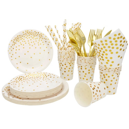 Disposable Party Tableware Set Paper Plates Cups Plastic Forks Napkins Plato De Fiesta Baby Shower Wedding Birthday Part