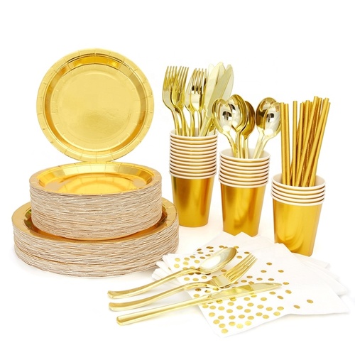 Disposable Party Tableware Set Paper Plates Cups Plastic Forks Napkins Plato De Fiesta Baby Shower Wedding Birthday Part