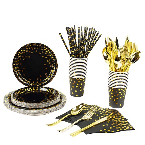 Disposable Party Tableware Set Paper Plates Cups Plastic Forks Napkins Plato De Fiesta Baby Shower Wedding Birthday Part
