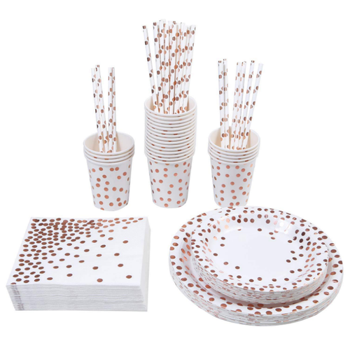 Disposable Party Tableware Set Paper Plates Cups Plastic Forks Napkins Plato De Fiesta Baby Shower Wedding Birthday Part