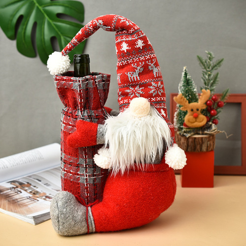 Christmas Faceless Doll Wine Bottle Cover Cute Dwarf Elf Wine Bottle Covers Christmas Ornaments