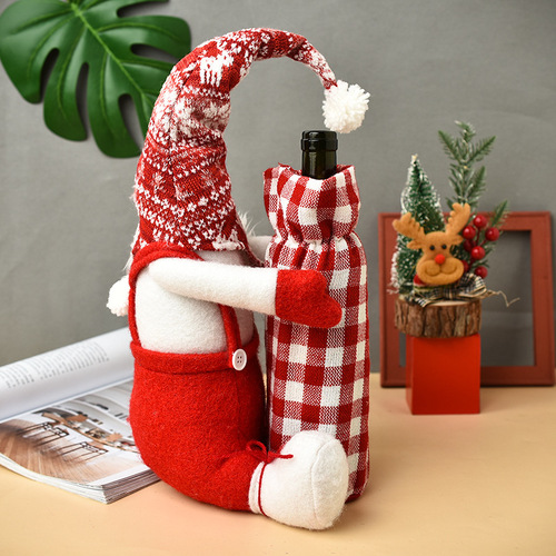 Christmas Faceless Doll Wine Bottle Cover Cute Dwarf Elf Wine Bottle Covers Christmas Ornaments