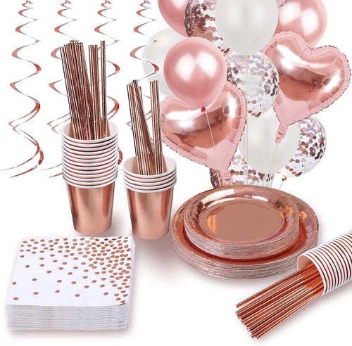 Hot rose gold theme wedding party disposable tableware