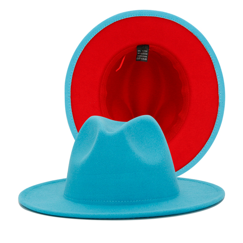  2022 Wide Brim Fedora For Women Man Plain Wool Band Felt Leopard Two Tone Fedora Hats With   2 Color