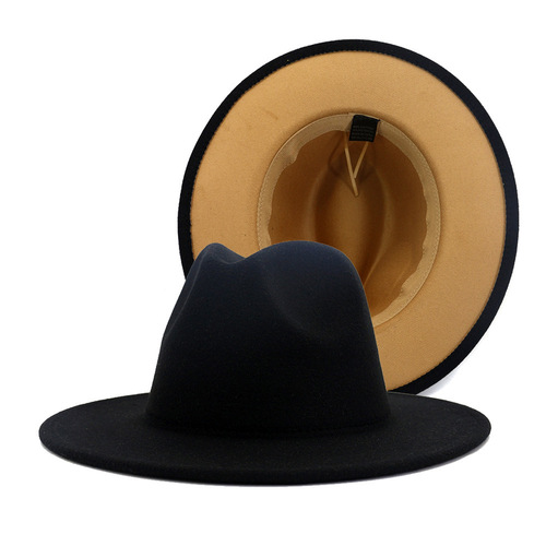  2022 Wide Brim Fedora For Women Man Plain Wool Band Felt Leopard Two Tone Fedora Hats With   2 Color