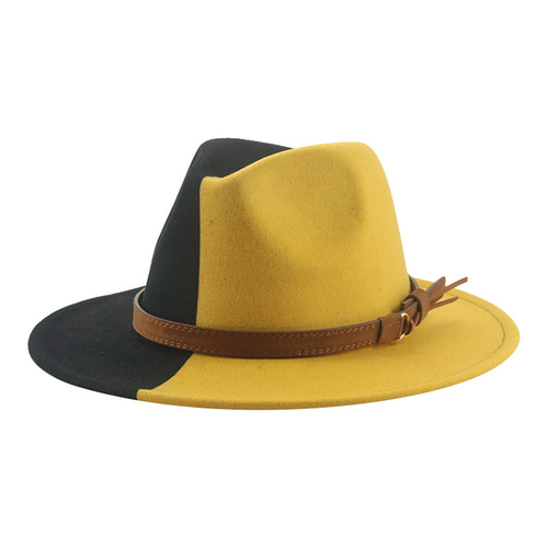 Fashionable Women Classic Wool Fedora Hat With Belt Buckle Felt Wide Brim