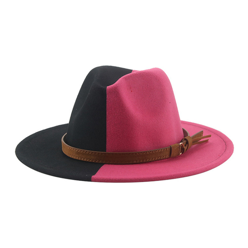 Fashionable Women Classic Wool Fedora Hat With Belt Buckle Felt Wide Brim